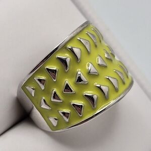 Lia Sophia "Fast Forward" Silver Ring with Yellow Green Enamel Size 7